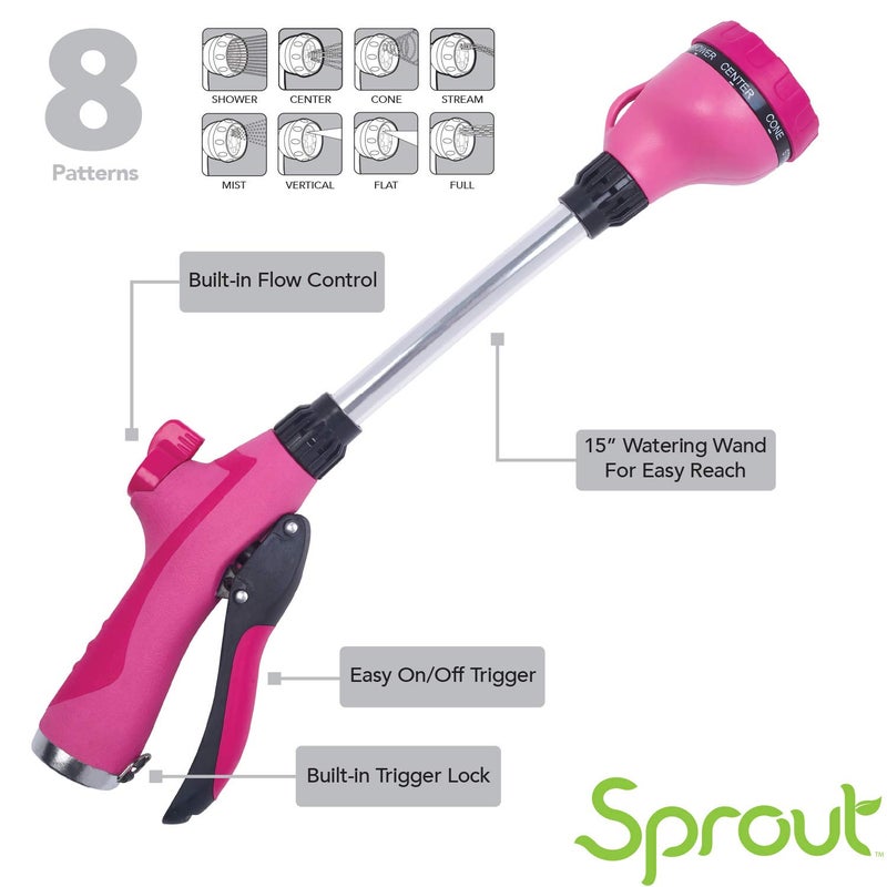 SPROUT 65103-AMZ Sprout 8-Pattern 15" Watering Wand and QuickConnect Product Adapter Amazon Bundle, Raspberry Red - Image 3